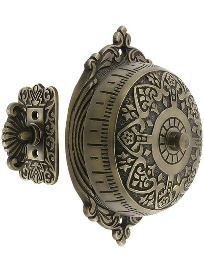 Heart Design Mechanical Door Bell in Antique Brass.